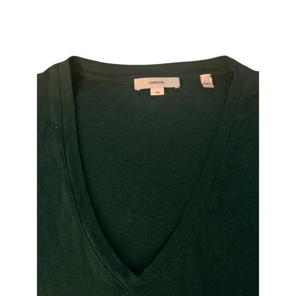 VINCE. Solid Kelly Green V-Neck Short Sleeve Linen Blend Women's Tee Size Large - Picture 3 of 6